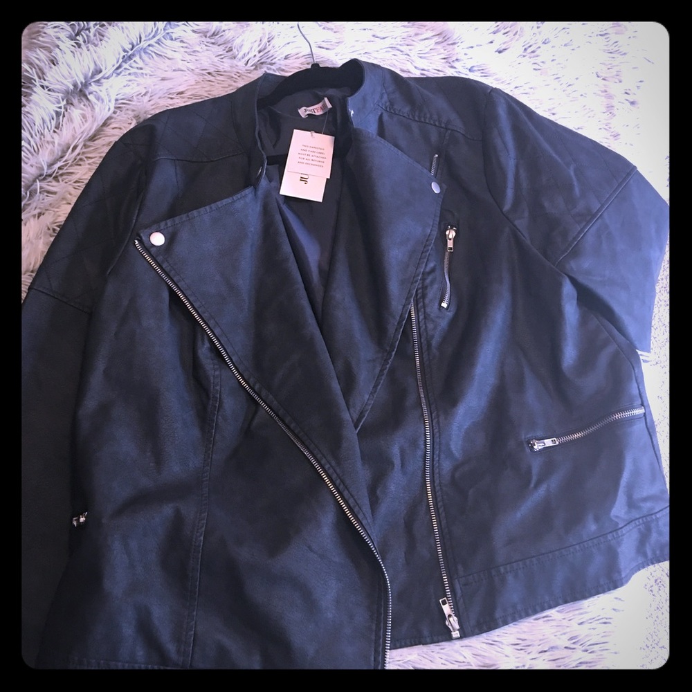 Faux Leather Motorcycle Jacket, 3X black